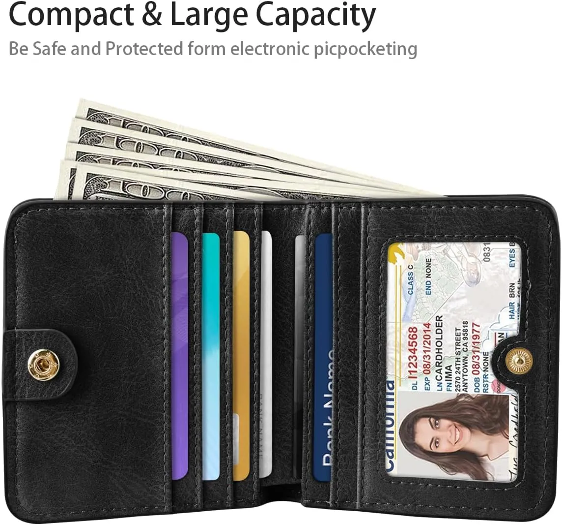 RFID Blocking Small Wallet Compact Bifold Pocket Credit Card Holder Leather Coin Slot Mini Purse with ID Window for Women or Men, Glitter Black