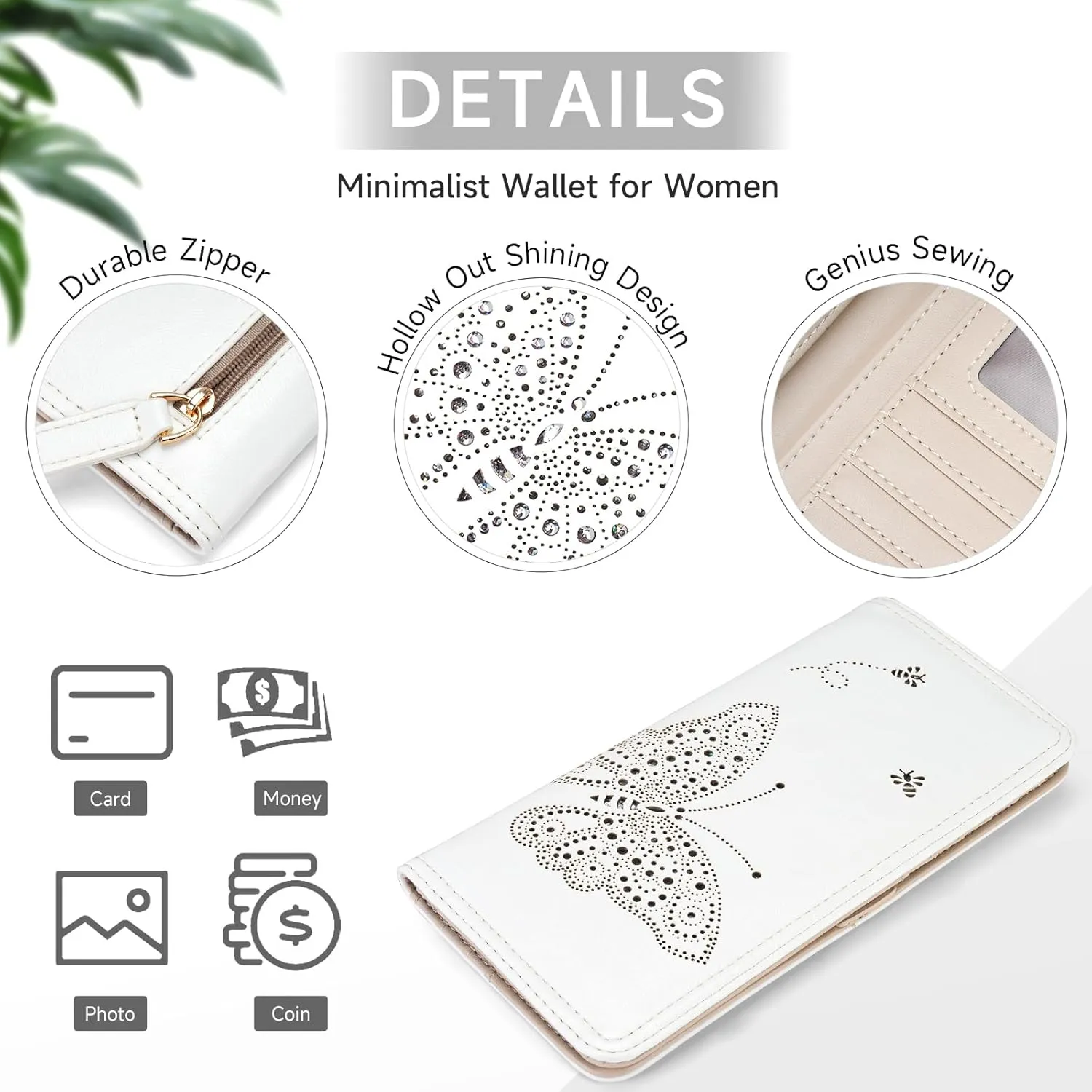 RFID Wallet Women Ultra Slim Thin Womens Wallet Compact Clutch Long Ladies Wallet for Women WHITE