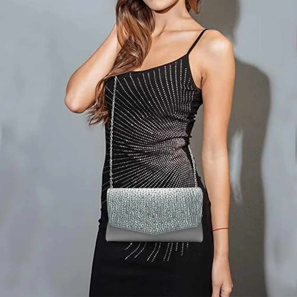 Rhinestone Evening Bag Crystal Bling Purse Sparkly Diamond Clutch Handbag Crossbody Bag for Women Party Club Wedding Prom