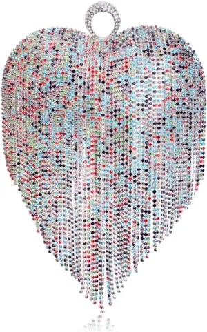 Rhinestone Handbag for Women Dazzling Heart Shaped Cluth Purse and Evening Bag