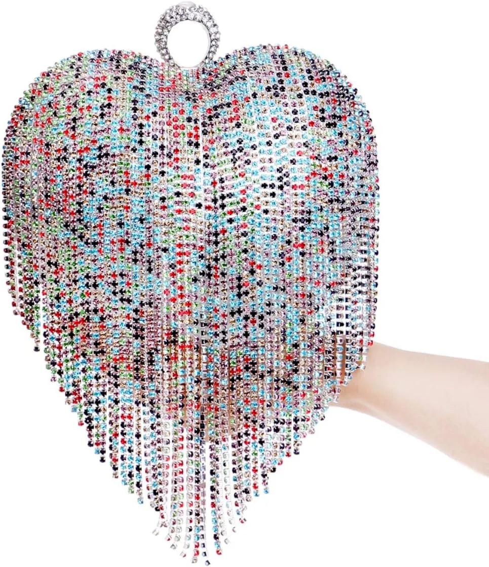 Rhinestone Handbag for Women Dazzling Heart Shaped Cluth Purse and Evening Bag