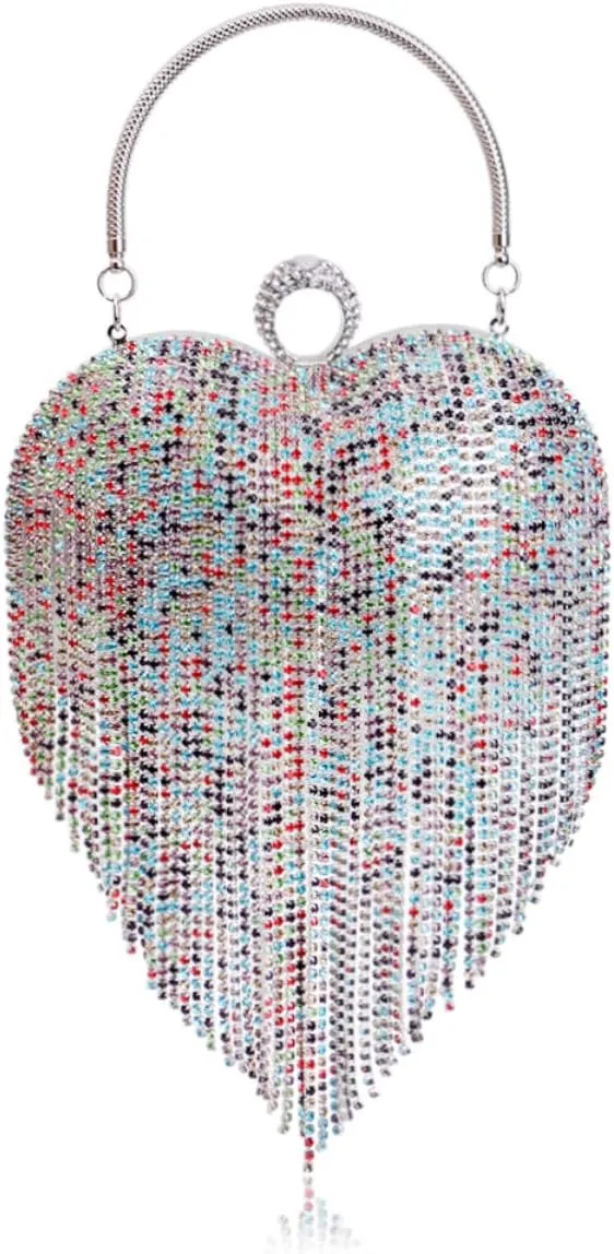 Rhinestone Handbag for Women Dazzling Heart Shaped Cluth Purse and Evening Bag