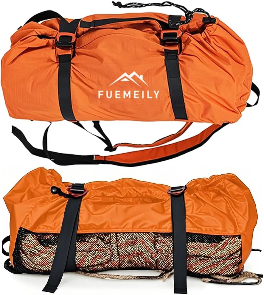 Rock Climbing Rope Bag, Large Capacity Folding Rope Storage Backpack with Ground Sheet, Adjustable Straps Outdoor Climbing Gears Orange