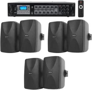 Rockville (6) 5.25" Black Commercial 70v Wall Speakers Amp for Restaurant/Office/Cafe/Bar