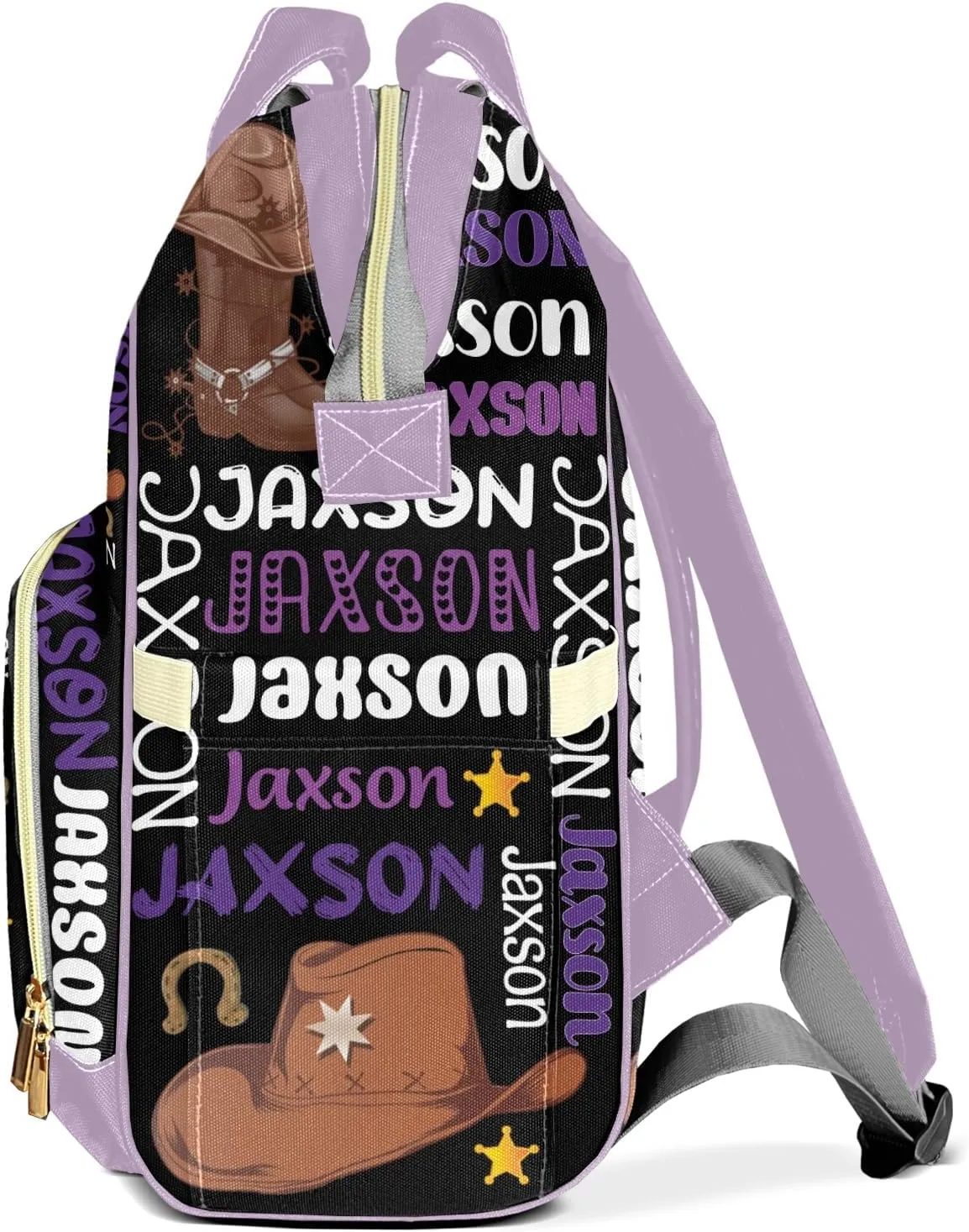 Rodeo Cowboy Purple Black Personalized Large Capacity Diaper Bags,Custom Name Backpack Casual Daypack Bag Nappy Bag Gifts