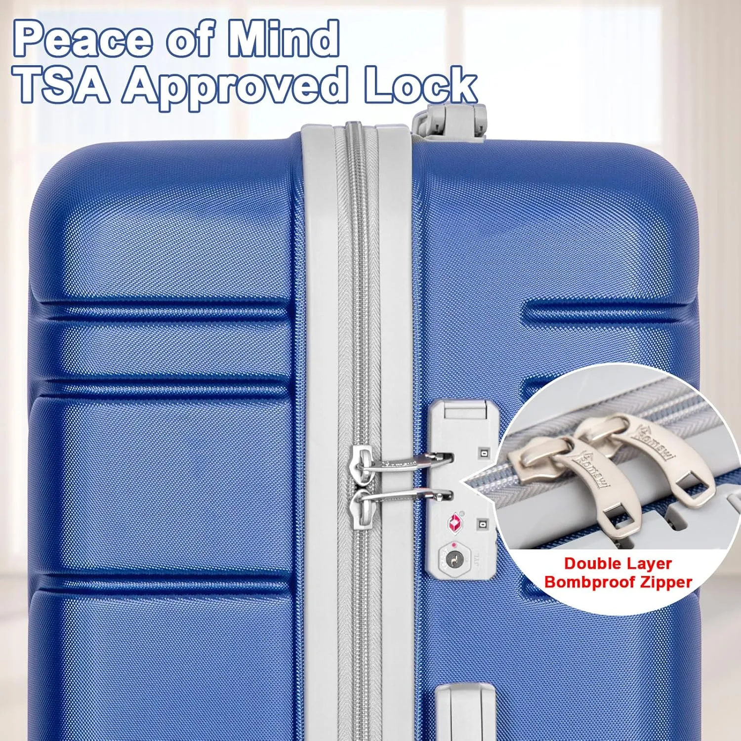 Romswi 3 Pcs Carry On Luggage Sets,20'' Lightweight PC ABS Hardshell Luggage with TSA Lock 8 Spinner Wheels, Durable Suitcase Sets with Duffel Bag,Navy