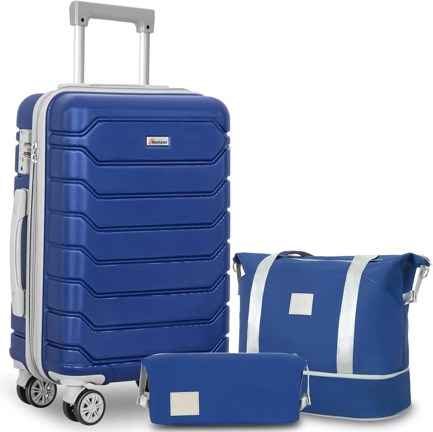 Romswi 3 Pcs Carry On Luggage Sets,20'' Lightweight PC ABS Hardshell Luggage with TSA Lock 8 Spinner Wheels, Durable Suitcase Sets with Duffel Bag,Navy