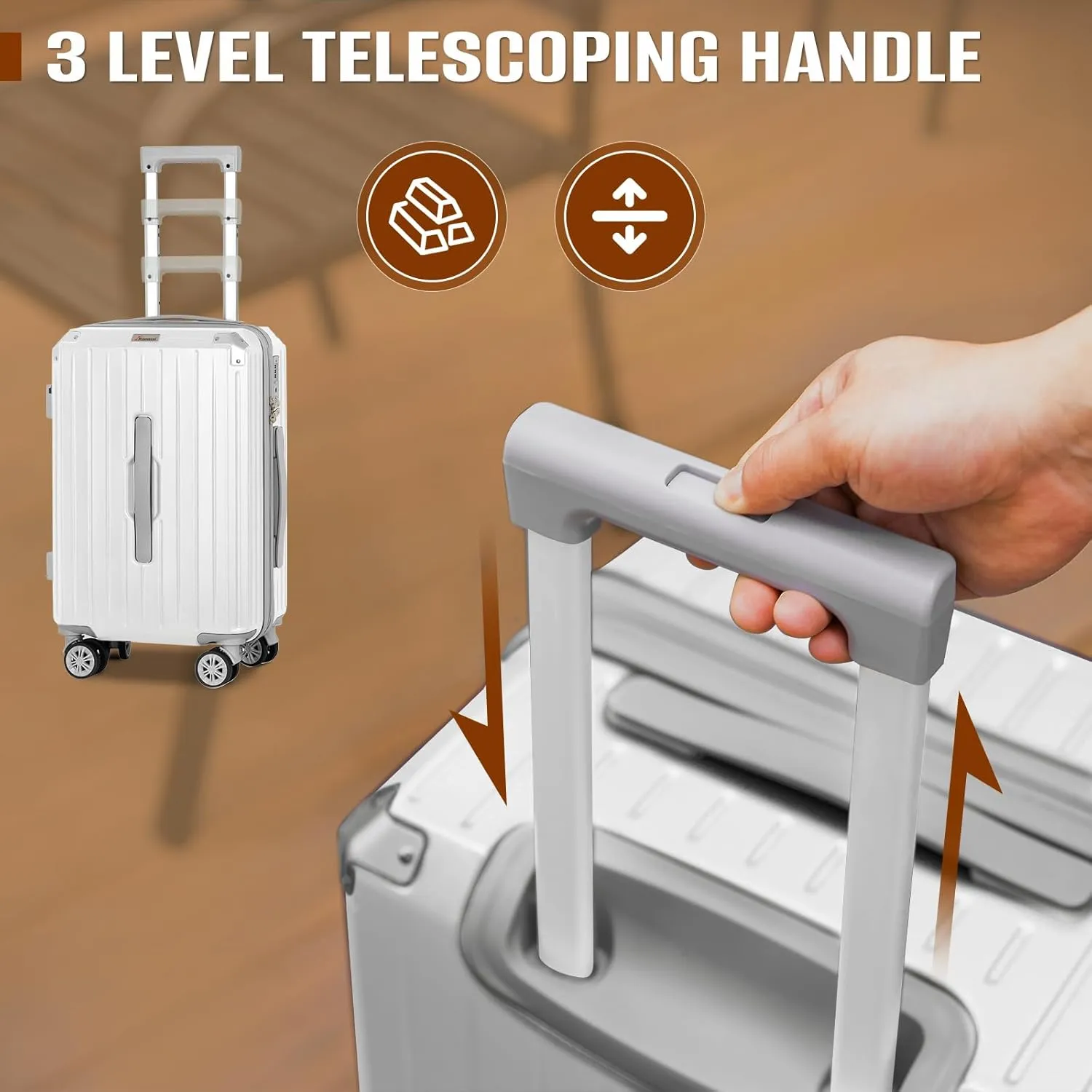 Romswi Suitcase Set with TSA Lock Cup Holder, Hardside Spinner Suitcase with Duffel Bag, Lightweight Durable PC ABS White 5 PCS(20/24/28inch)