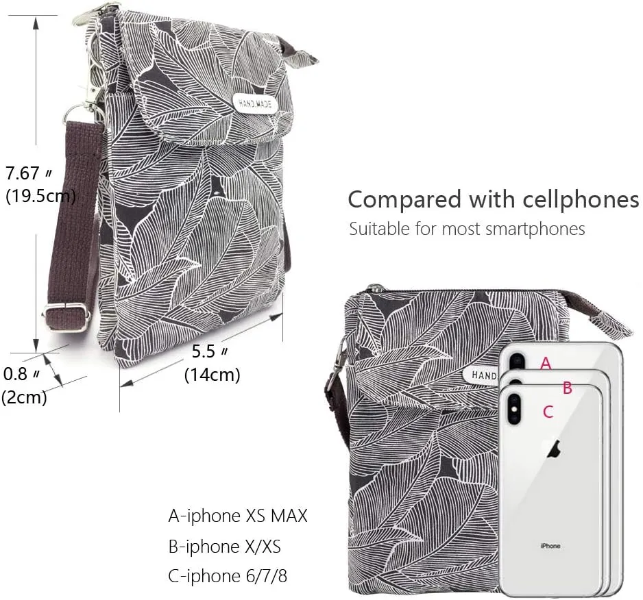 Roomy Cell Phone Purse Wallet Canvas Small Crossbody Purse Bags with Shoulder Strap For Women teen girlsl