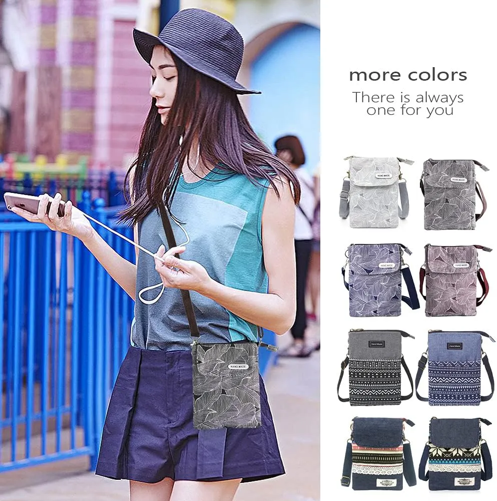 Roomy Cell Phone Purse Wallet Canvas Small Crossbody Purse Bags with Shoulder Strap For Women teen girlsl