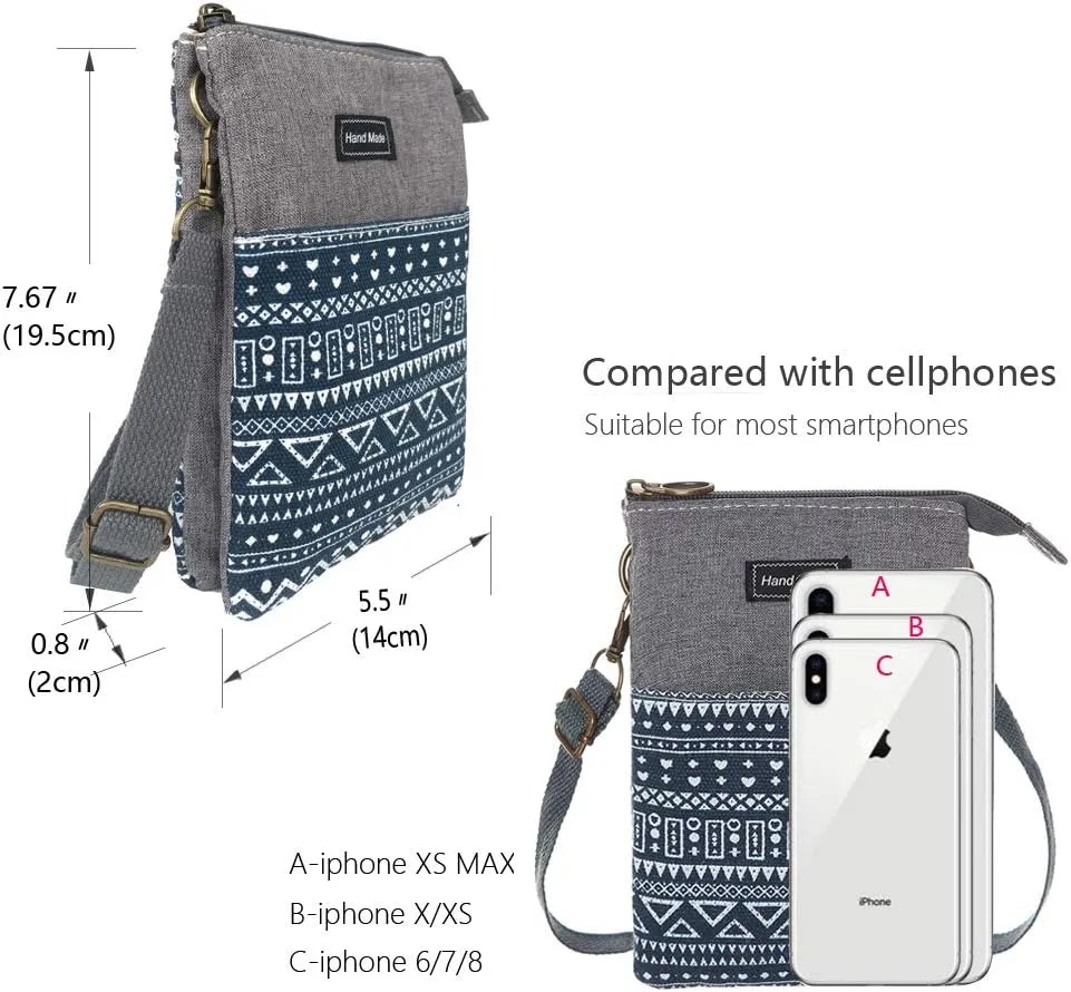 Roomy Cell Phone Purse Wallet Canvas Small Crossbody Purse Bags with Shoulder Strap For Women teen girlsl