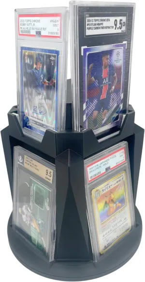 Rotating Sports Card Stand | 4-Sided Trading Card Holder | Holds 8 Slabs from All Card Grading Companies | Black