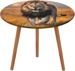 Round Fitted Tablecloth with Elastic Edge, Lion Grassland Sunset Round Outdoor Tablecloth Picnic Table Cover, Oil-Proof Vinyl Elastic Round Tablecloth for Kitchen Dining (47 Inch)