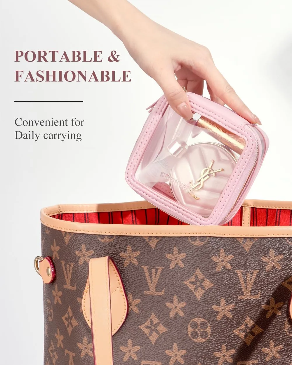 ROWNYEON Clear Makeup Case Toiletry Bag Multipurpose Travel Makeup Train Case Portable Cosmetic Organizer Transparent Storage Bag