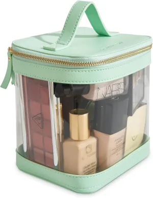 ROWNYEON Large CLear Travel Makeup Bag for Women，Transparent Cosmetic Bag with Handle，Portable Makeup Case Organizer，Waterproof Toiletry Organizer Train Case
