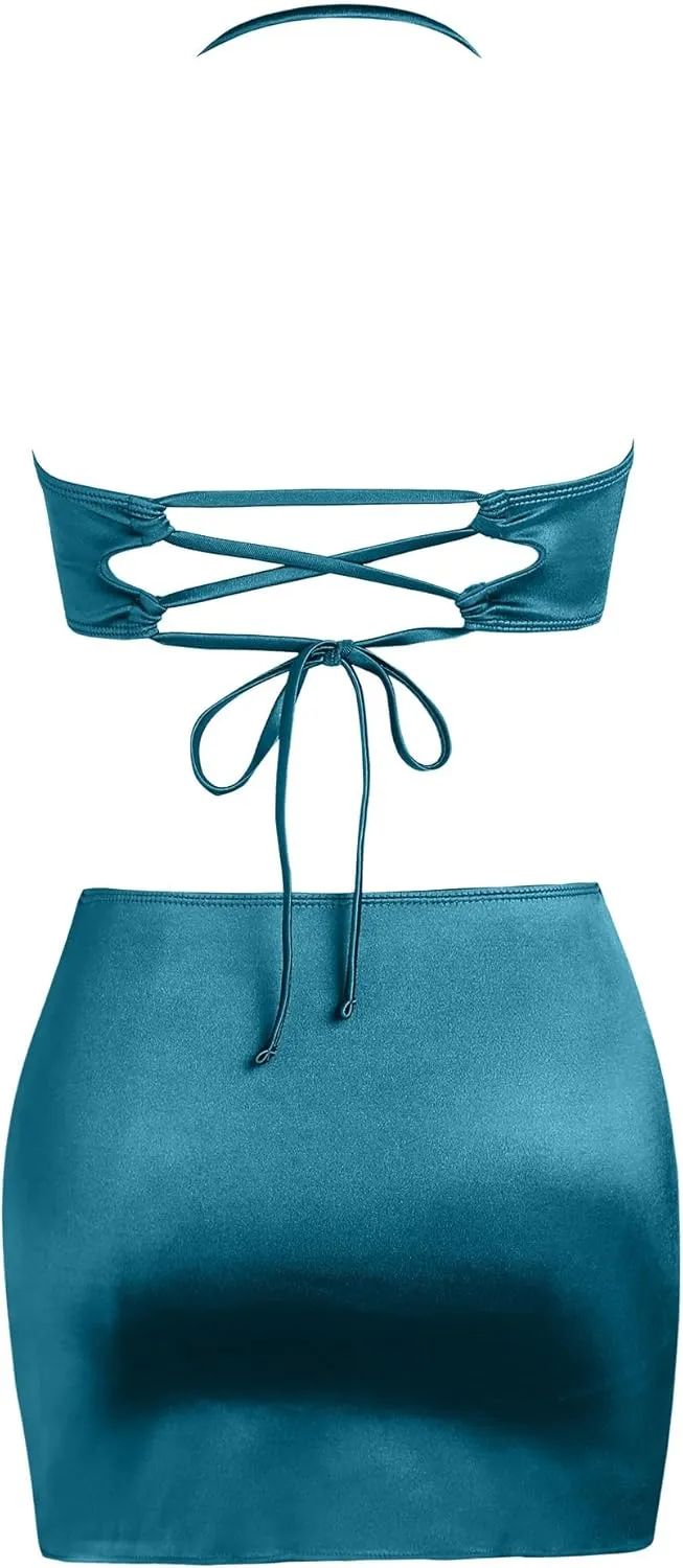 Ruched 3 Piece Swimsuits for Women Ribbed Velvet Bikini Sets with Sarong Coverup Metal Ring Bathing Suit