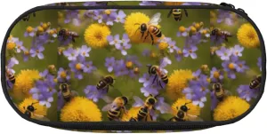 Rural Honey Bees Wildflowers print Oxford cloth pencil case with ordered mesh compartments - a practical choice or travel