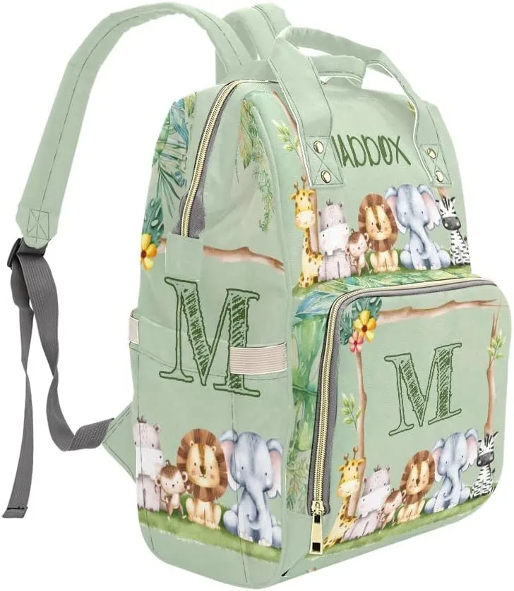 Safari Forest Animals Monograms Personalized Diaper Bag Backpack with Name,Custom Tote Bag Travel DayPack for Nappy Mommy Baby Boy Girl