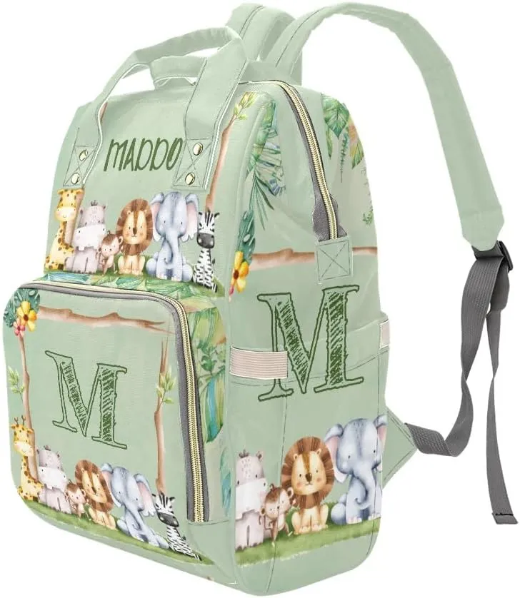 Safari Forest Animals Monograms Personalized Diaper Bag Backpack with Name,Custom Tote Bag Travel DayPack for Nappy Mommy Baby Boy Girl