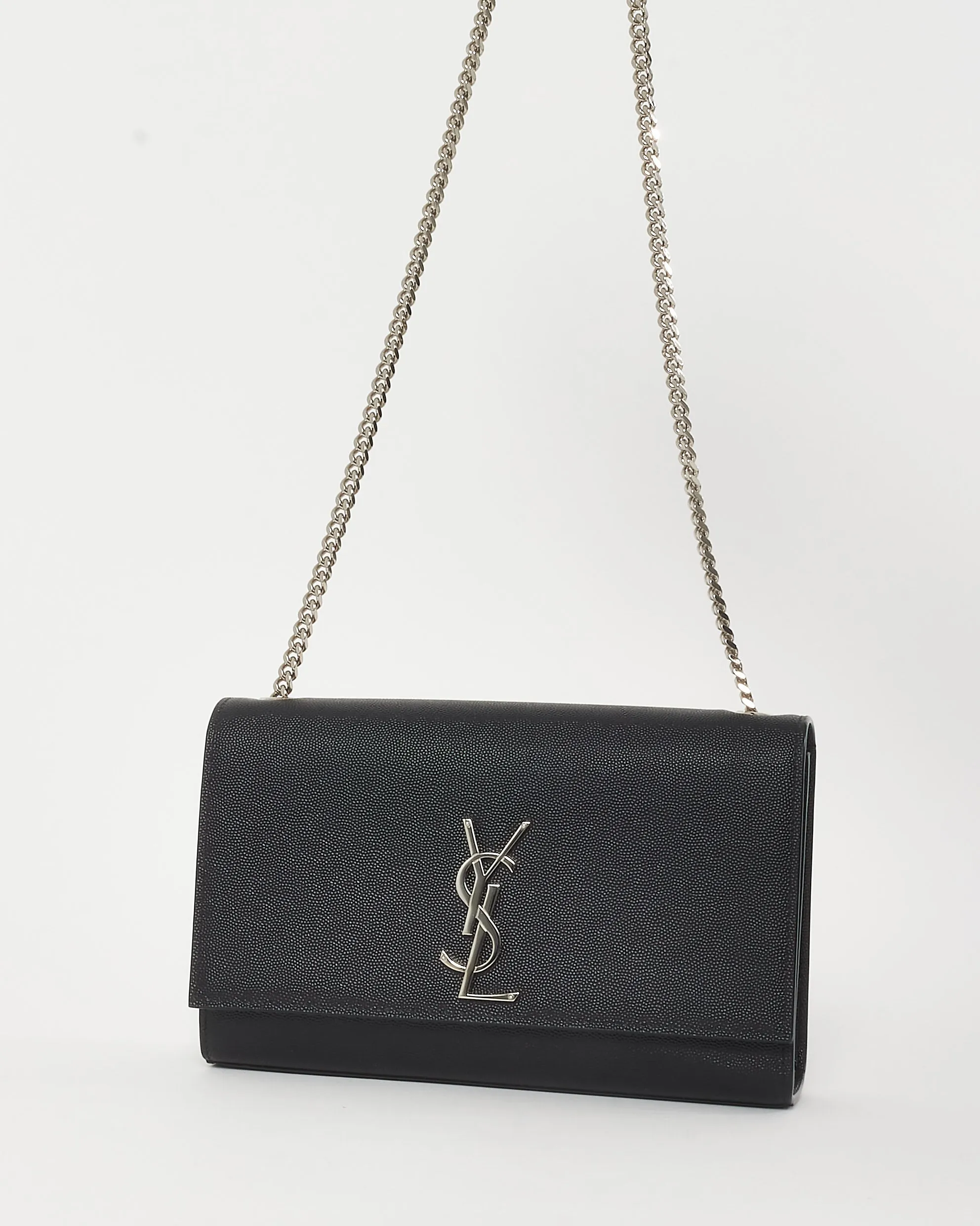 Saint Laurent Black Grain De Poudre Medium YSL Kate Crossbody Bag SHW