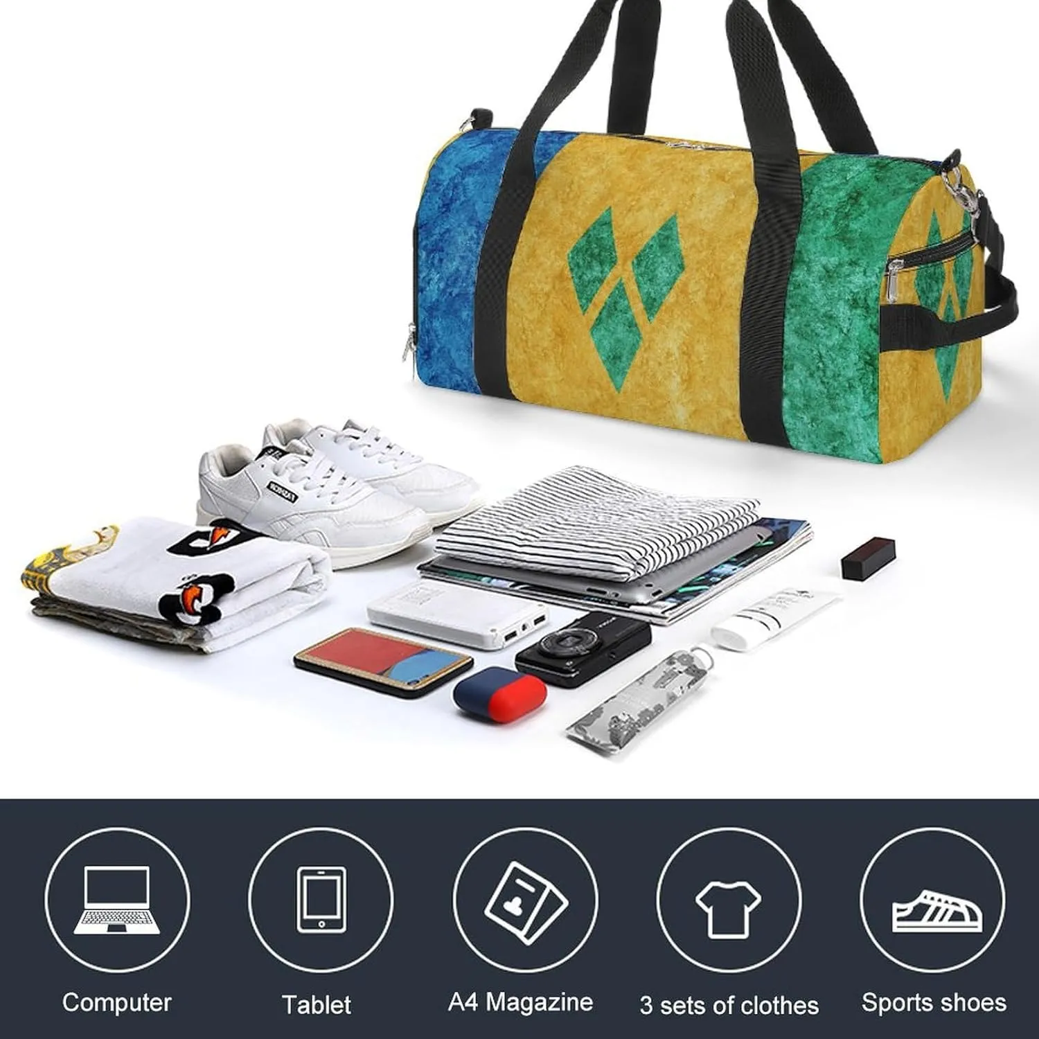 Saint Vincent Grenadines Flag Textured Sports Duffel with Shoe Compartment and Wet Pocket for Travel Gym