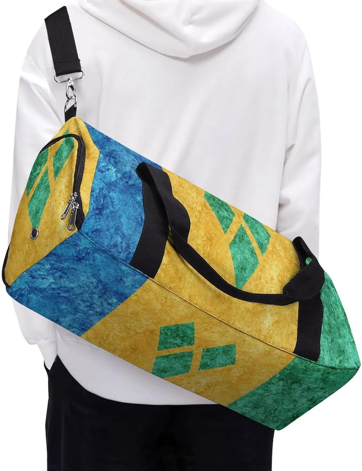 Saint Vincent Grenadines Flag Textured Sports Duffel with Shoe Compartment and Wet Pocket for Travel Gym