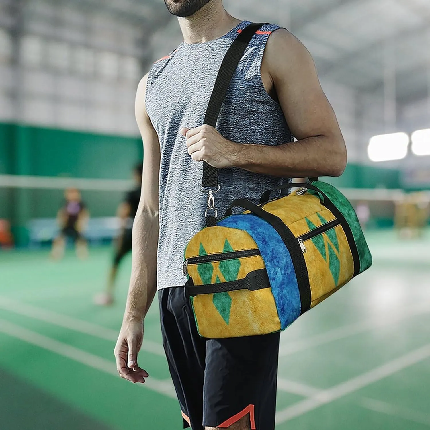 Saint Vincent Grenadines Flag Textured Sports Duffel with Shoe Compartment and Wet Pocket for Travel Gym