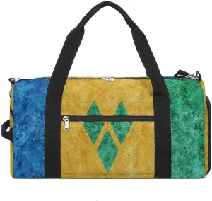 Saint Vincent Grenadines Flag Textured Sports Duffel with Shoe Compartment and Wet Pocket for Travel Gym