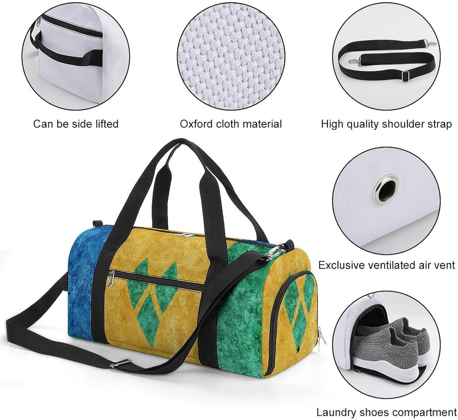 Saint Vincent Grenadines Flag Textured Sports Duffel with Shoe Compartment and Wet Pocket for Travel Gym