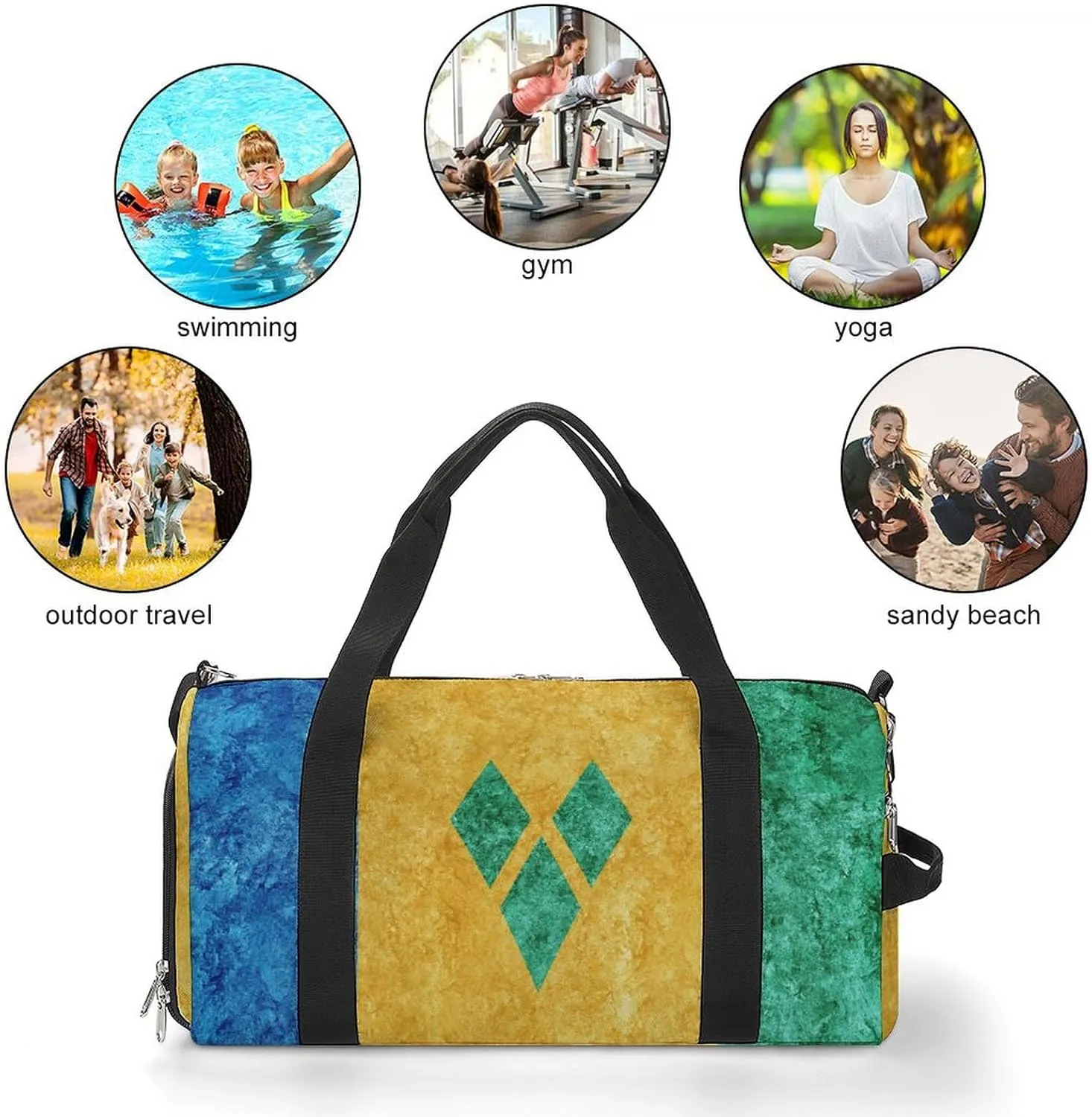 Saint Vincent Grenadines Flag Textured Sports Duffel with Shoe Compartment and Wet Pocket for Travel Gym