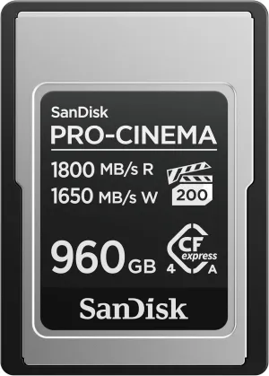 SanDisk 960GB PRO-Cinema CFexpress Type A Card - Up to 1800MB/s Read Speeds & Up to 1650MB/s Write Speed, Type A Memory Card, 4K/6K/8K Video Capture - SDCFEA-960G-GN4NN