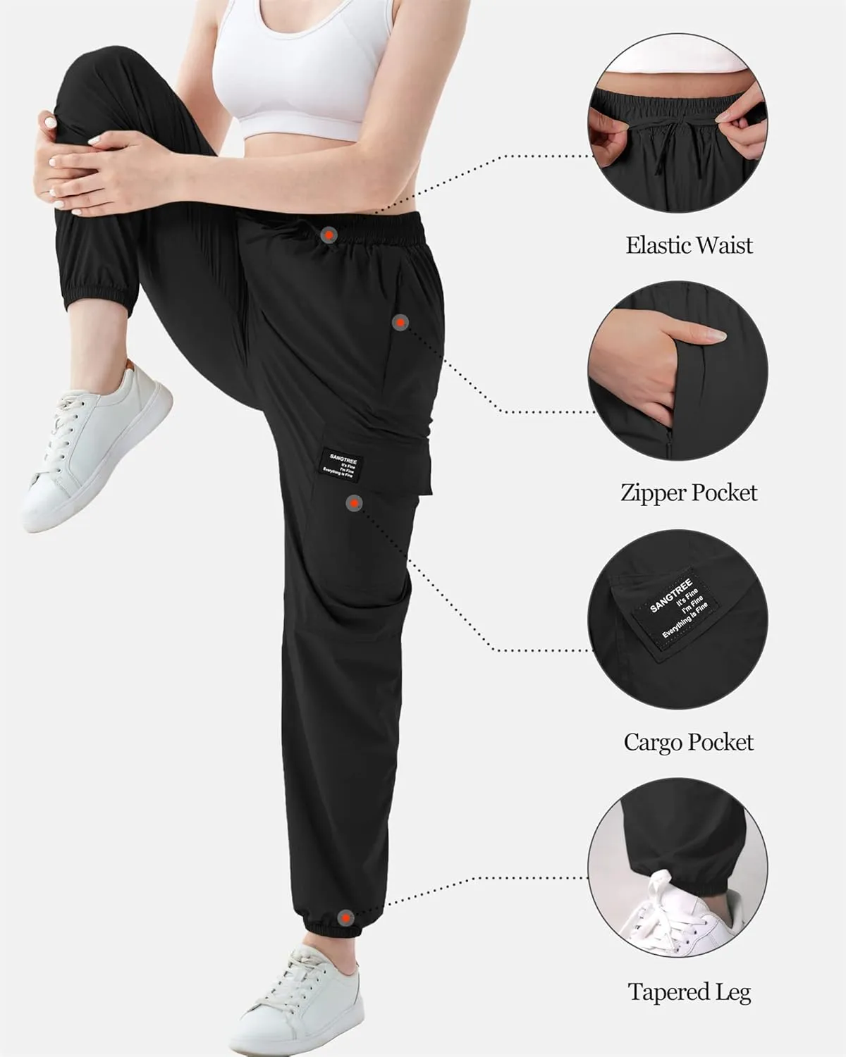 SANGTREE Girls & Women's Waterproof Outdoor Quick Dry Casual Hiking Cargo Jogger Pants with Pockets