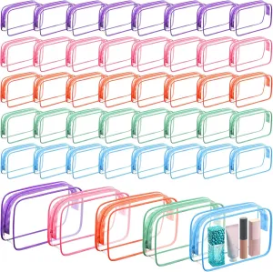 Sanwuta 100 Pcs Clear Makeup Bags Bulk Tsa Approved Toiletry Bag for Travel Transparent Cosmetic Bag PVC Waterproof Travel Small Pouches with Zipper for Men and Women(Bright Color)