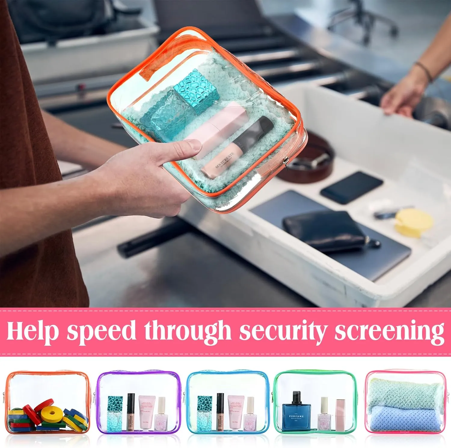 Sanwuta 100 Pcs Clear Makeup Bags Bulk Tsa Approved Toiletry Bag for Travel Transparent Cosmetic Bag PVC Waterproof Travel Small Pouches with Zipper for Men and Women(Bright Color)