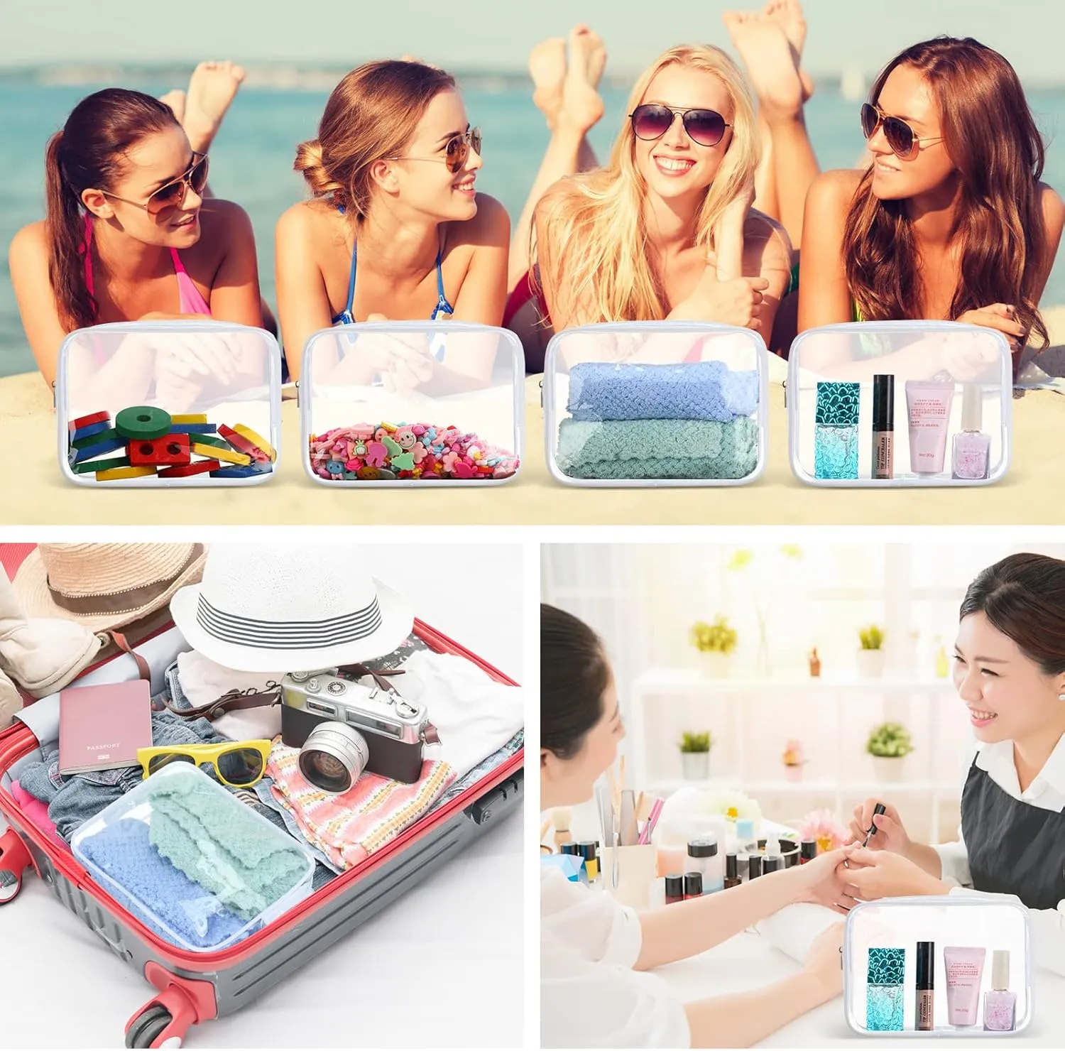 Sanwuta 100 Pcs Clear Makeup Bags Bulk Tsa Approved Toiletry Bag for Travel Transparent Cosmetic Bag PVC Waterproof Travel Small Pouches with Zipper for Men and Women(White)