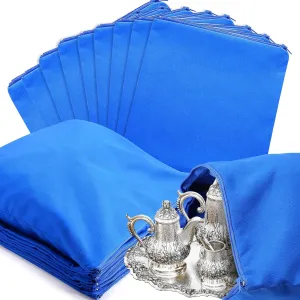 Sanwuta 8 Pcs Zippered Silver Storage Bags Anti Tarnish Silver Pouches Keeper Jewelry Storage Protector Bags(18 x 18 Inch,Navy Blue)