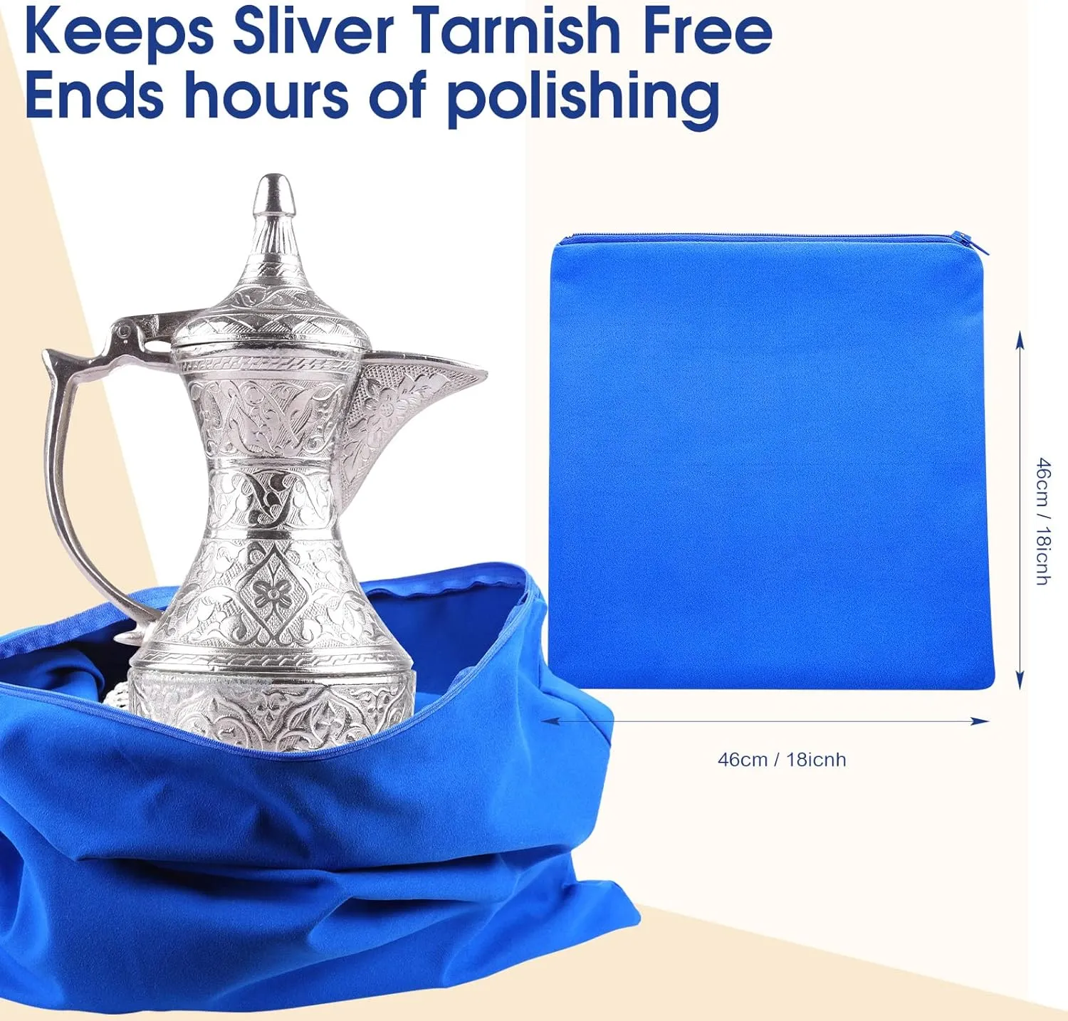 Sanwuta 8 Pcs Zippered Silver Storage Bags Anti Tarnish Silver Pouches Keeper Jewelry Storage Protector Bags(18 x 18 Inch,Navy Blue)
