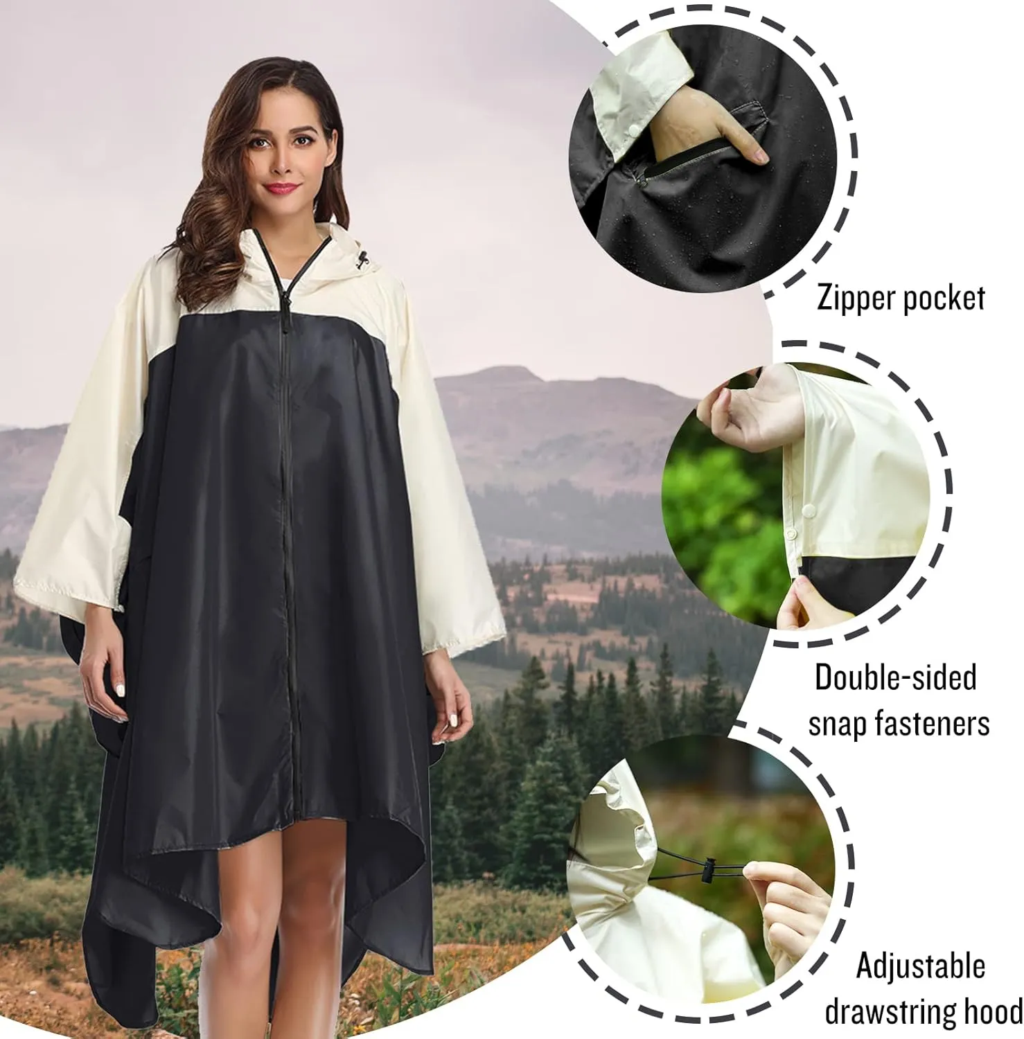 SaphiRose Unisex Rain Poncho Hooded Waterproof Raincoat for Adults Women