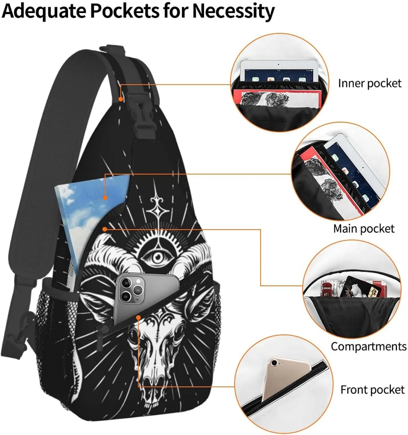Satanic Witchcraft Outdoor Crossbody Shoulder Bag For Unisex Young Adult Hiking Bicycling