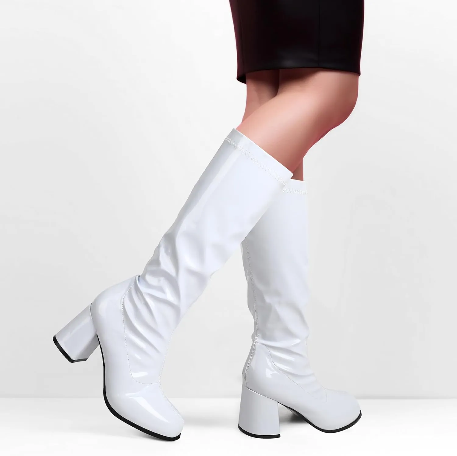 SATINIOR 60s 70s Women's Go Go Boots, Knee Block Heel Zipper Boot, Heel Knee High Boots for Cosplay, Disco, Evening Party