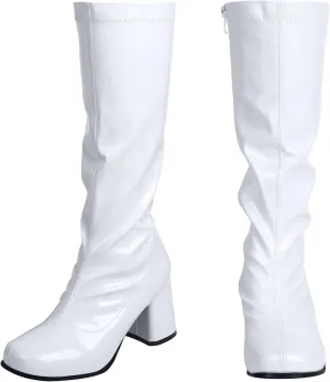 SATINIOR 60s 70s Women's Go Go Boots, Knee Block Heel Zipper Boot, Heel Knee High Boots for Cosplay, Disco, Evening Party