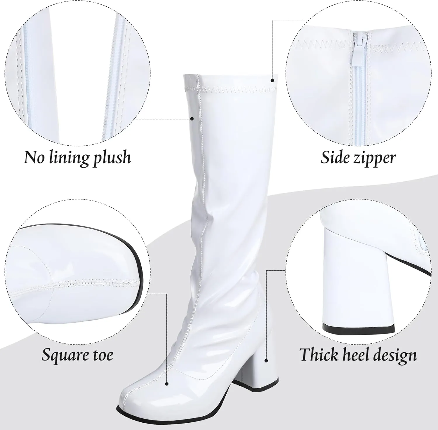 SATINIOR 60s 70s Women's Go Go Boots, Knee Block Heel Zipper Boot, Heel Knee High Boots for Cosplay, Disco, Evening Party