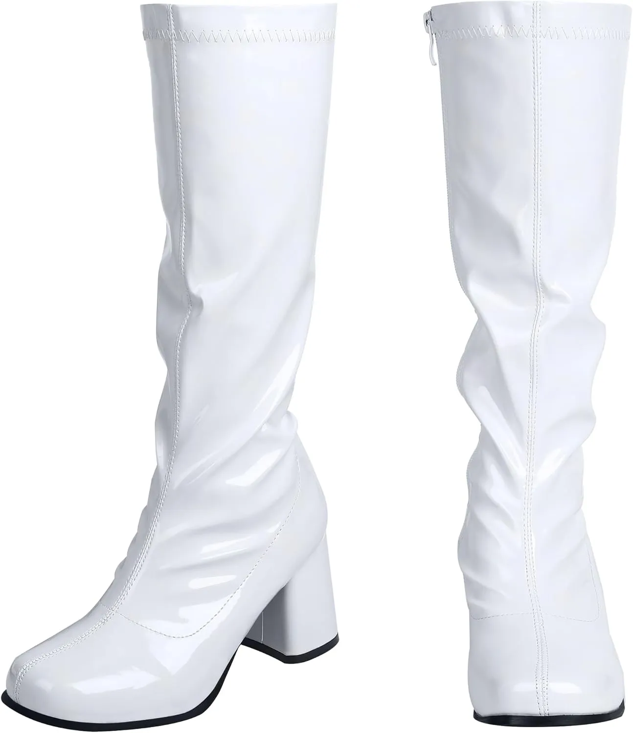 SATINIOR 60s 70s Women's Go Go Boots, Knee Block Heel Zipper Boot, Heel Knee High Boots for Cosplay, Disco, Evening Party