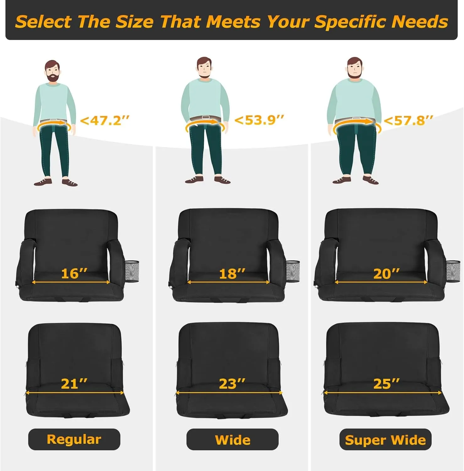 Seeutek 2pcs Heated Stadium Seats with Back Support and Wide Cushions for Bleachers, Portable Bleacher Chairs with Backrest, USB 3 Levels and 5 Pockets Foldable Stadium Chairs for Sports