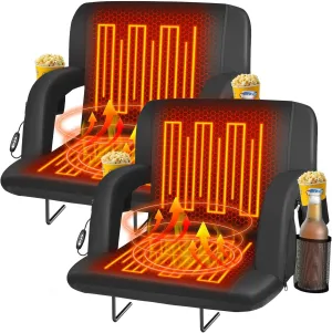 Seeutek 2pcs Heated Stadium Seats with Back Support and Wide Cushions for Bleachers, Portable Bleacher Chairs with Backrest, USB 3 Levels and 5 Pockets Foldable Stadium Chairs for Sports