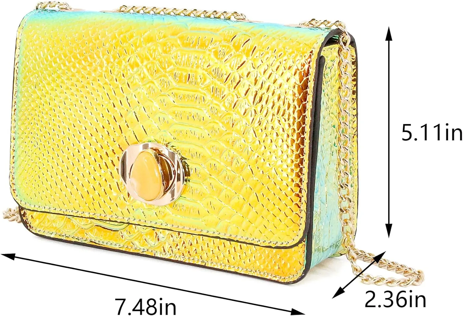 Segreto Women Shiny Chain Hologram Holographic Evening Bag Handbag Shoulder Bag Crossbody Bag