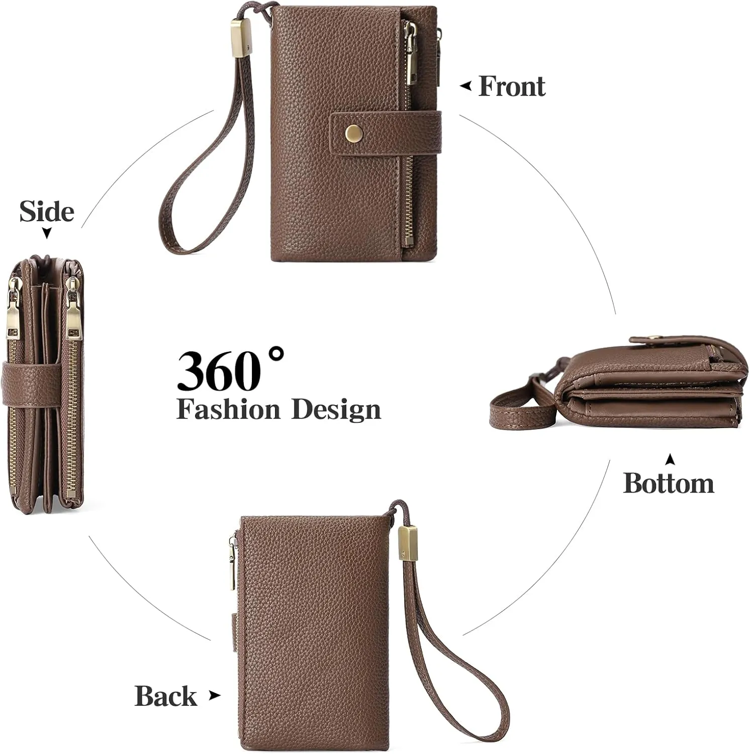 SENDEFN Small Wallet for Women Leather RFID Blocking Wristlet Wallet Credit Card Holder with Double Zipper Coin Purse Ladies Bifold Purse