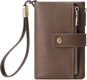 SENDEFN Small Wallet for Women Leather RFID Blocking Wristlet Wallet Credit Card Holder with Double Zipper Coin Purse Ladies Bifold Purse