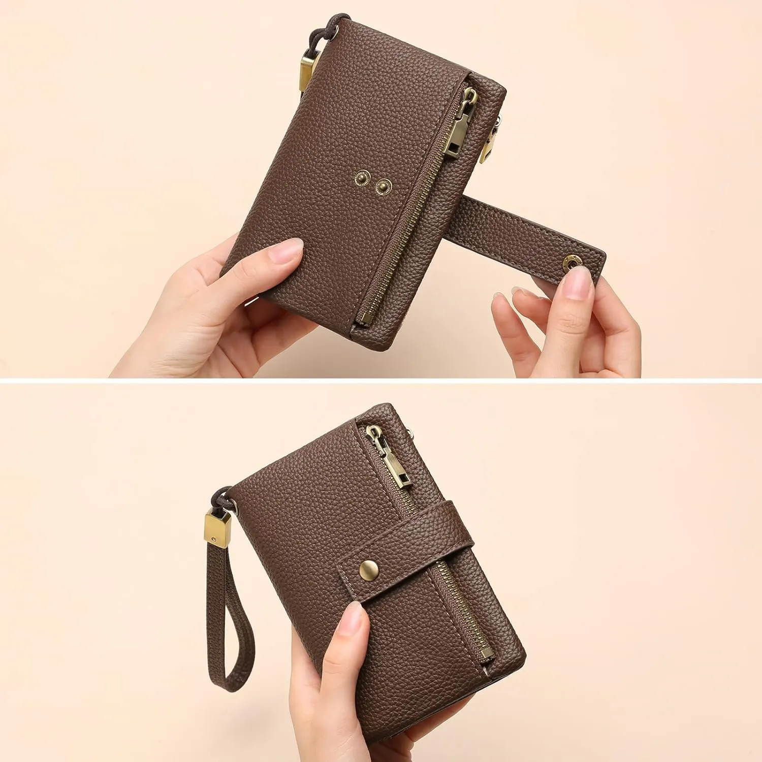SENDEFN Small Wallet for Women Leather RFID Blocking Wristlet Wallet Credit Card Holder with Double Zipper Coin Purse Ladies Bifold Purse