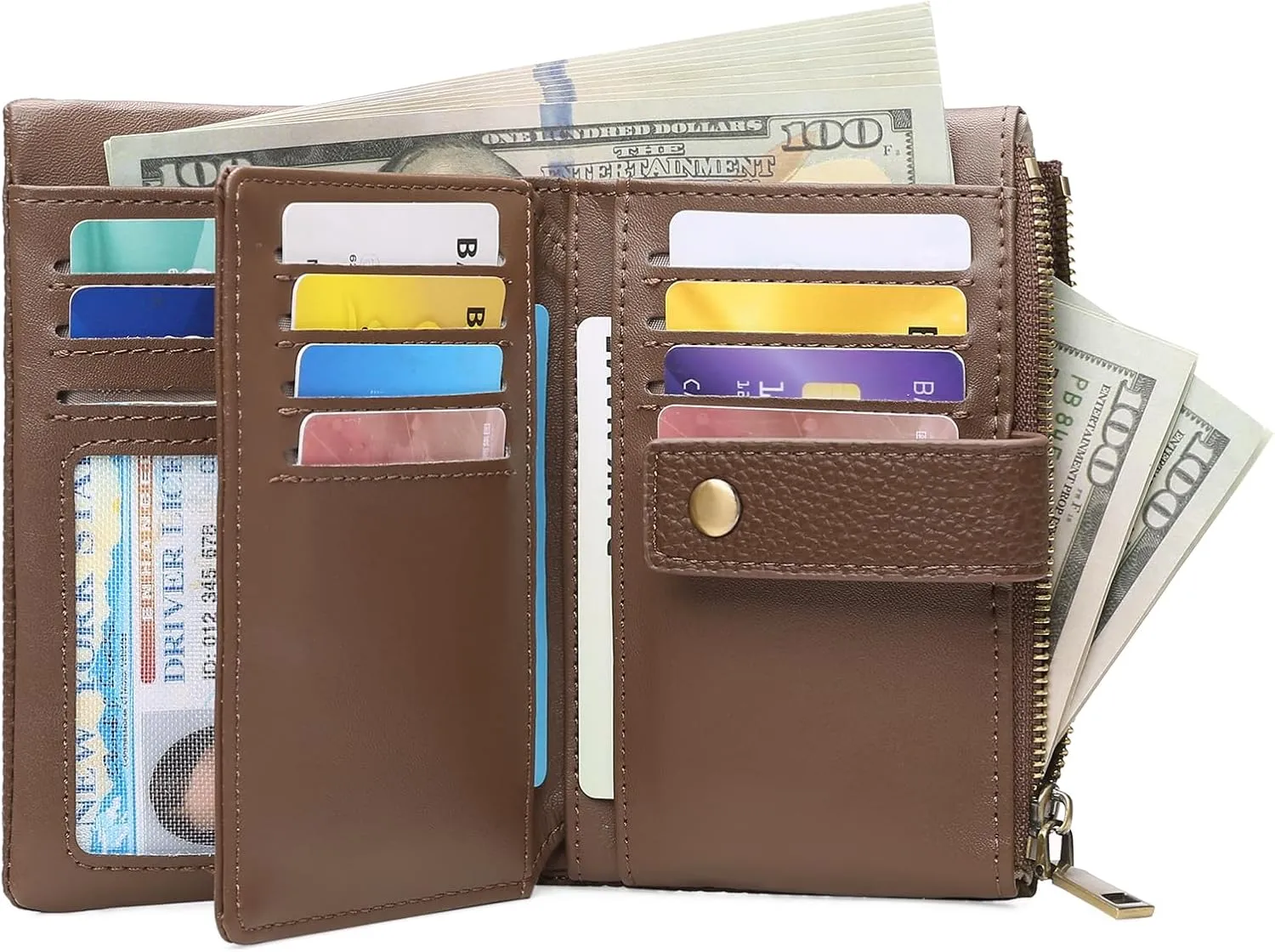 SENDEFN Small Wallet for Women Leather RFID Blocking Wristlet Wallet Credit Card Holder with Double Zipper Coin Purse Ladies Bifold Purse